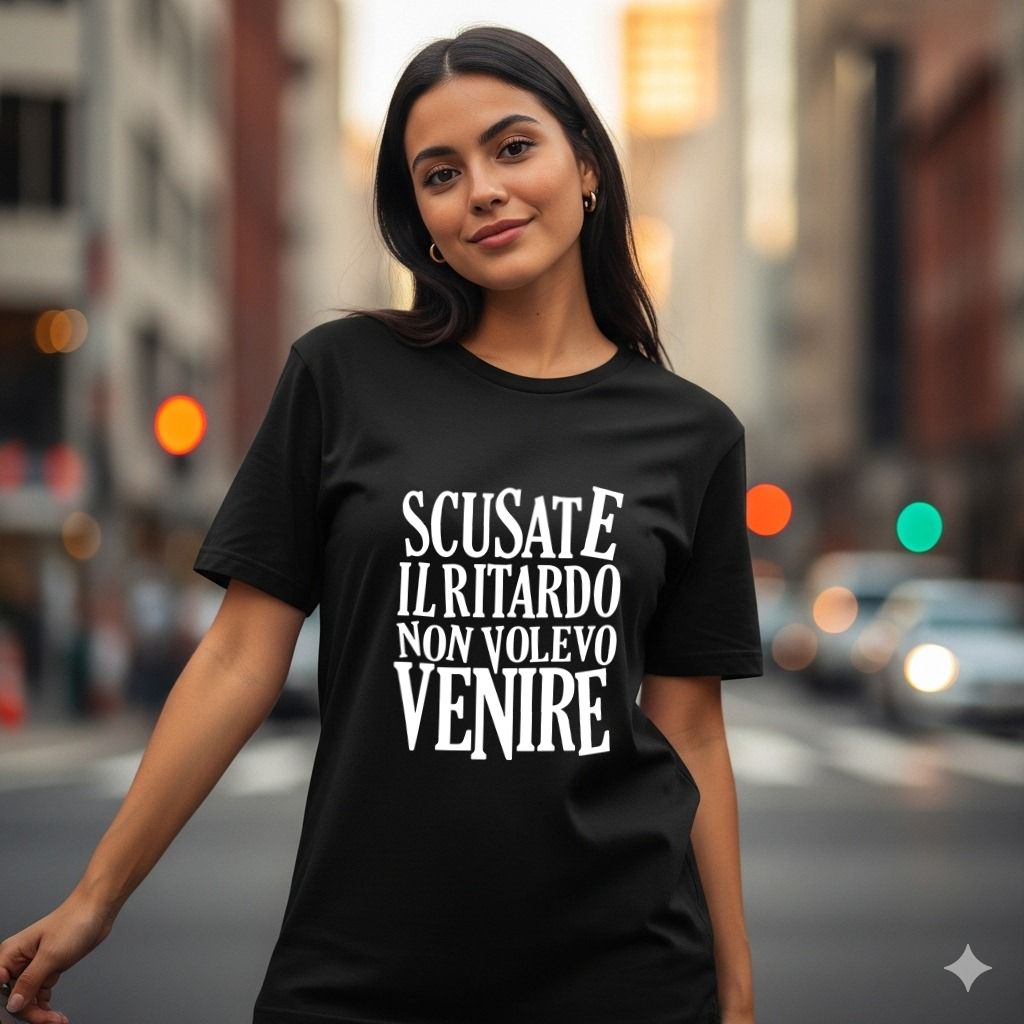 T-SHIRT "SCUSATE IL RITARDO, NON VOLEVO VENIRE"